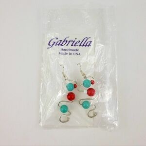 Handmade Sterling Silver Beaded Red Green  Earrings